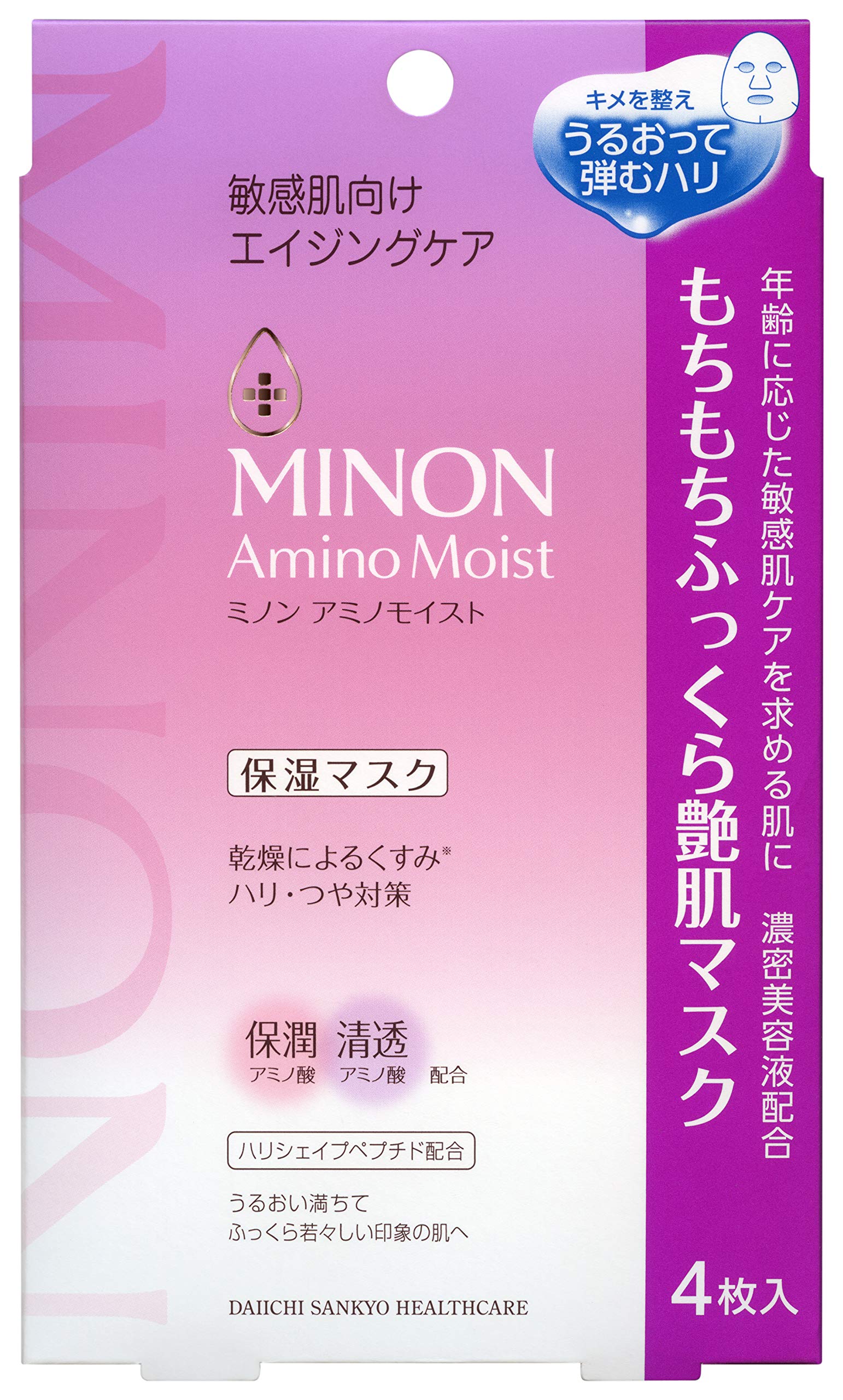 

Minon Amino Moist Mochi Mochi Plump Glossy Skin Mask 4 шт. Увлажняющая маска для упругости и блеска [для чувствительной кожи] белый