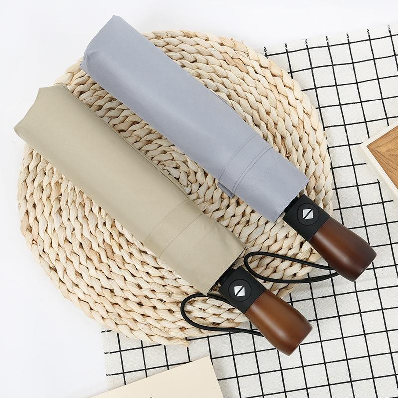 Ten-bone Windproof Umbrella Three-fold Automatic Umbrella Folding Umbrella Men's Solid Wood Retro Gentleman Umbrella