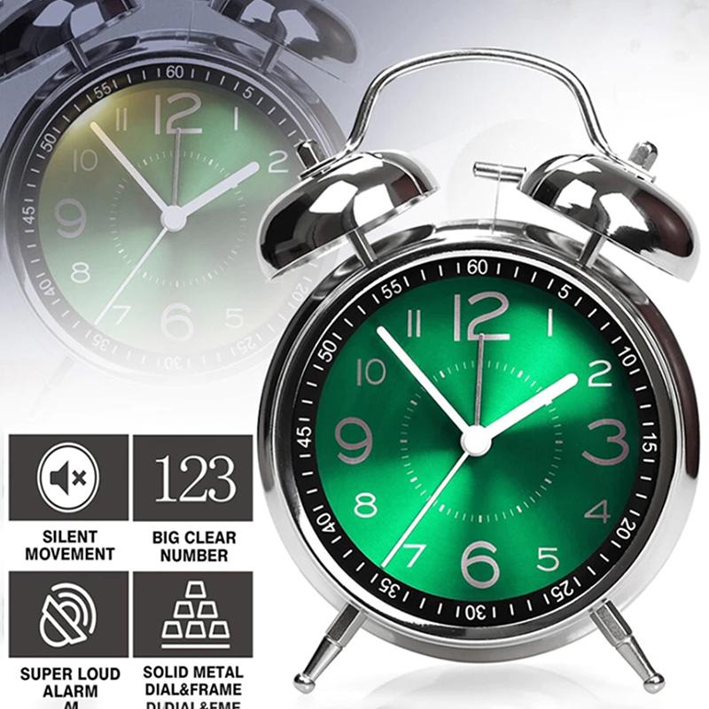 4 Inch Silent Alarm Clock With Night Light Portable Multi-Function Desk Clock For Students Home