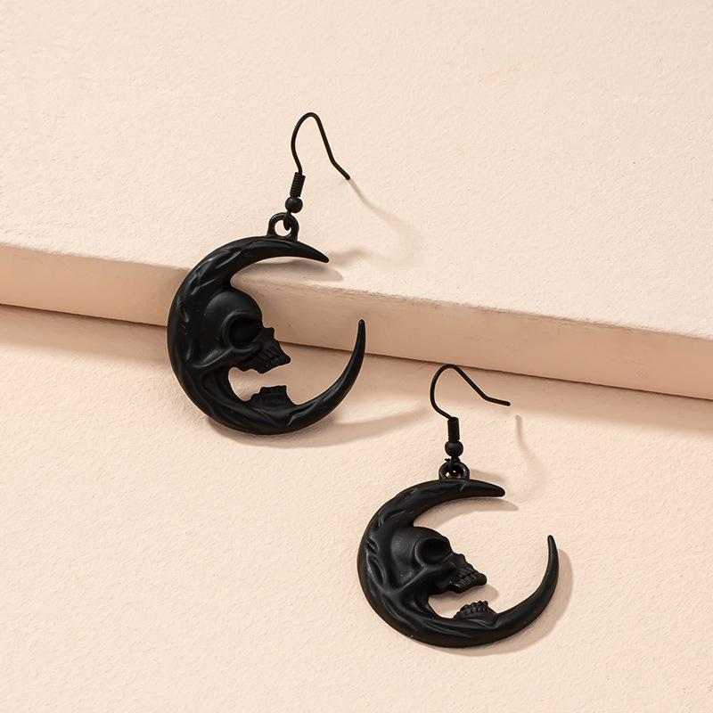 Серьги из сплава в стиле ретро с лунным черепом, креативные простые модные серьги, черные серьги чёрный