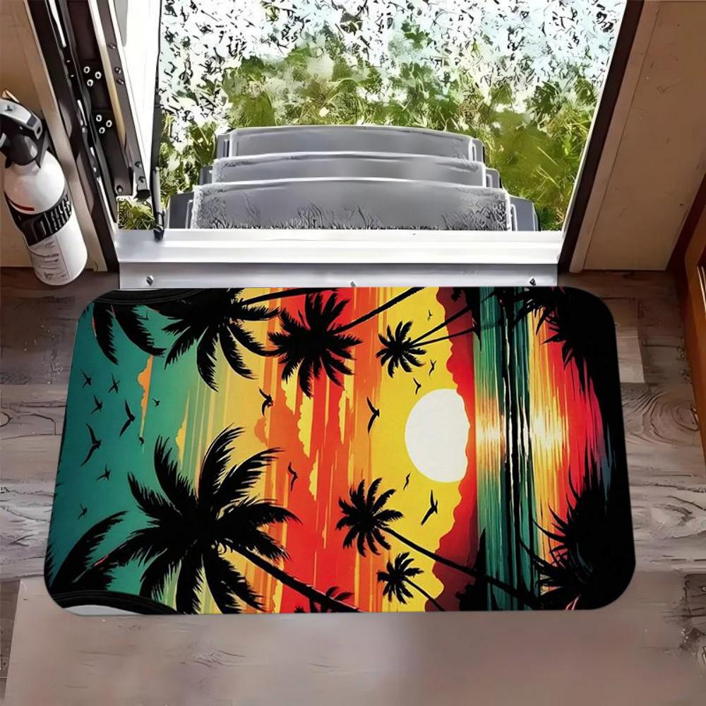 Sunset Palm Tree Doormat Non-slip Indoor Welcome Rug for Living Room Bedroom Kitchen Tropical Beach Style Floor Mat