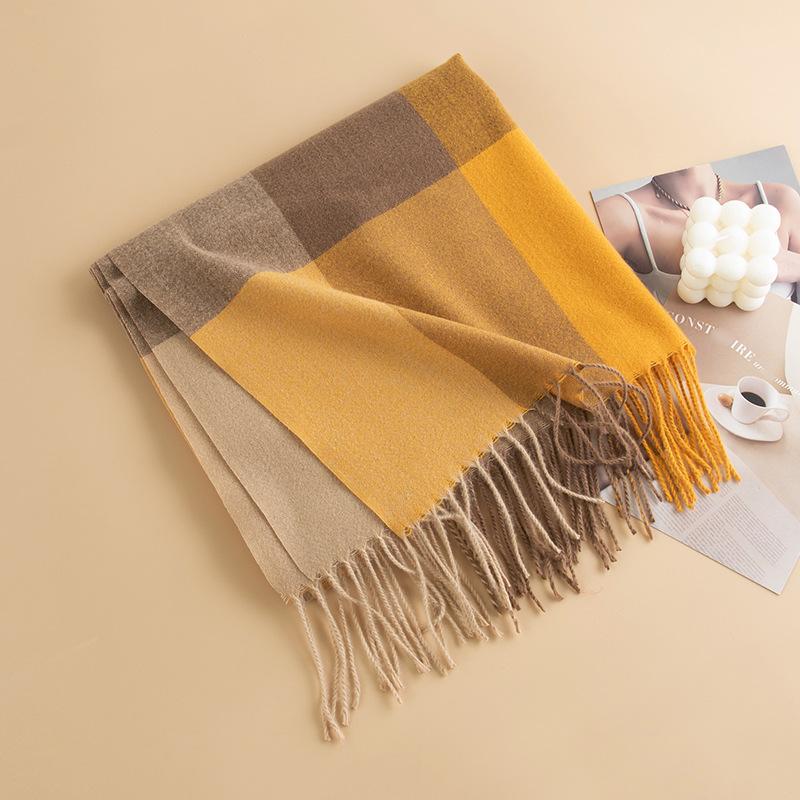 Korean Style Sweet Plaid Imitation Cashmere Scarf for Women Korean Dongdaemun Versatile Plaid Warm Scarf Shawl