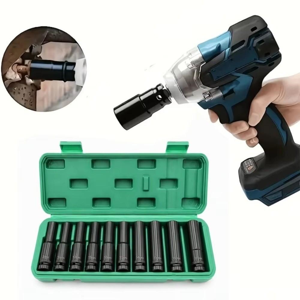 10Pcs 1/2 Inch Drive Deep Impact Socket Set Metric 8-24mm Deep Socket Set Automotive Maintenance