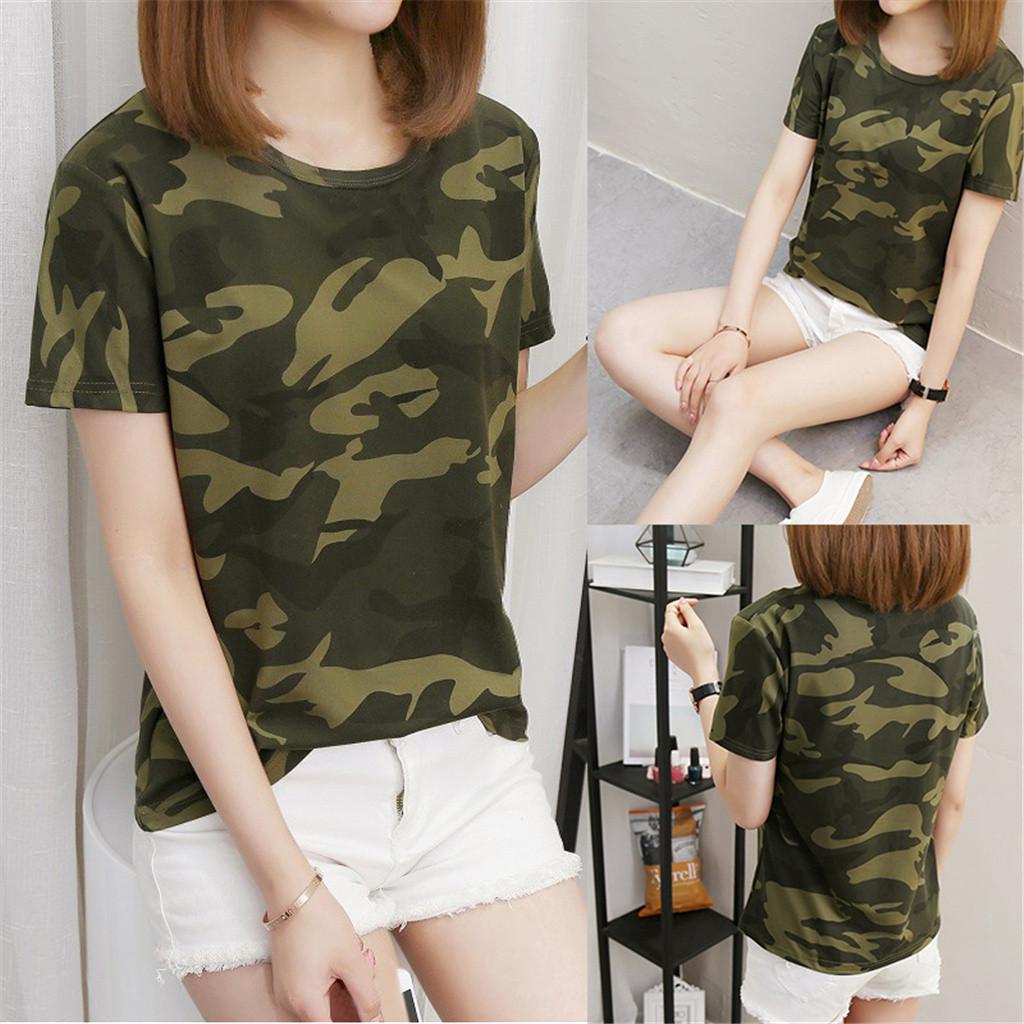 

Oversize Fashion Women Short-sleeved Camouflage Pattern Loose Tops L