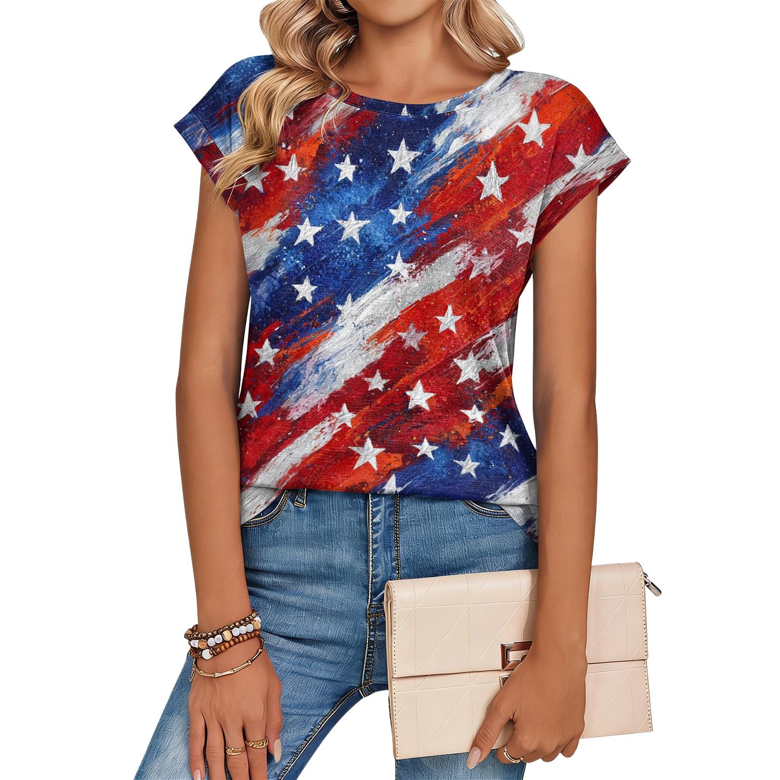 Women s Loose-Fit Fashionable Casual Retro Print T-Shirt XL синий