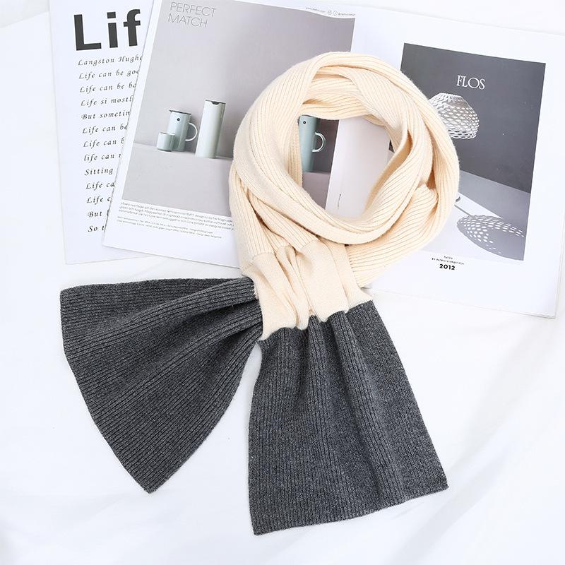 Autumn and Winter New Compact Couple Scarf Open Cross Knitted Shawl Scarf Two Color Splicing Couple Scarf