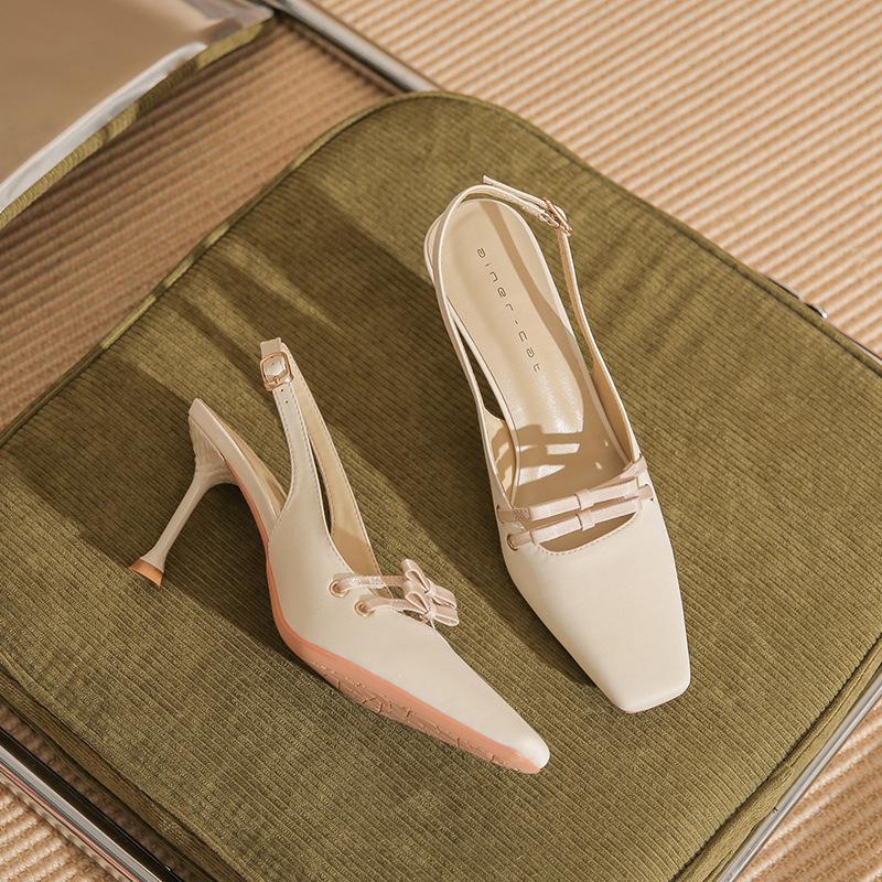 

79906 [sheepskin] square head high heels women s summer 2025 new bag head thin heel empty temperament sandals 34