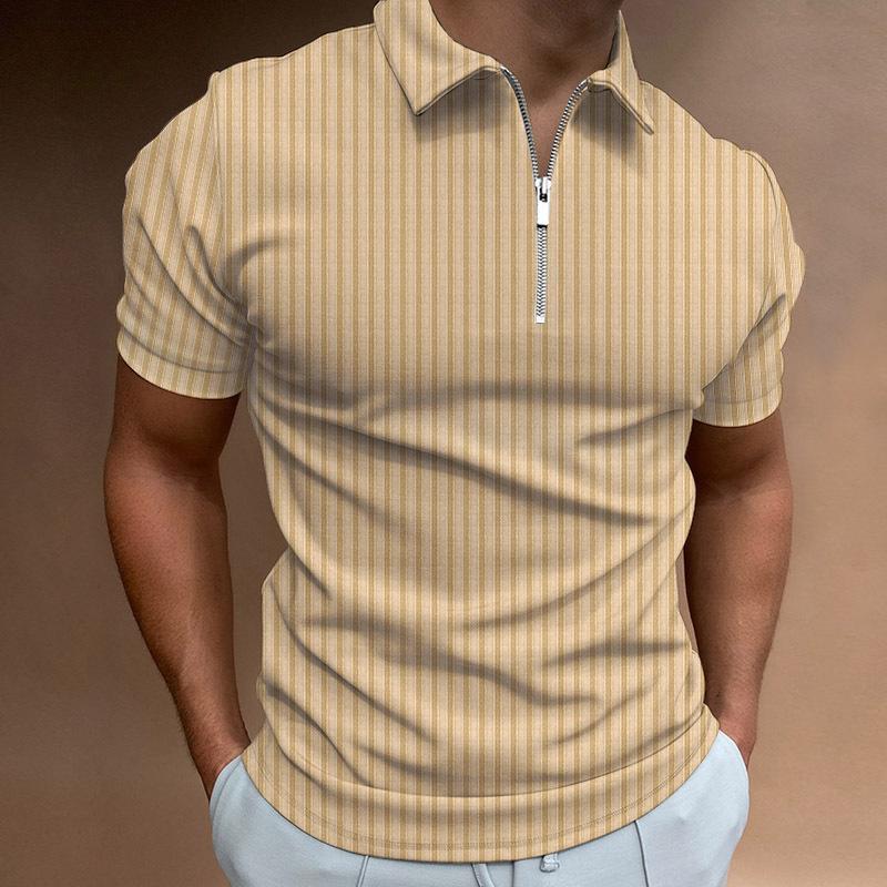 Abbigliamento Uomo Estate Moda Manica Corta Sportivo Strisce Zip Polo