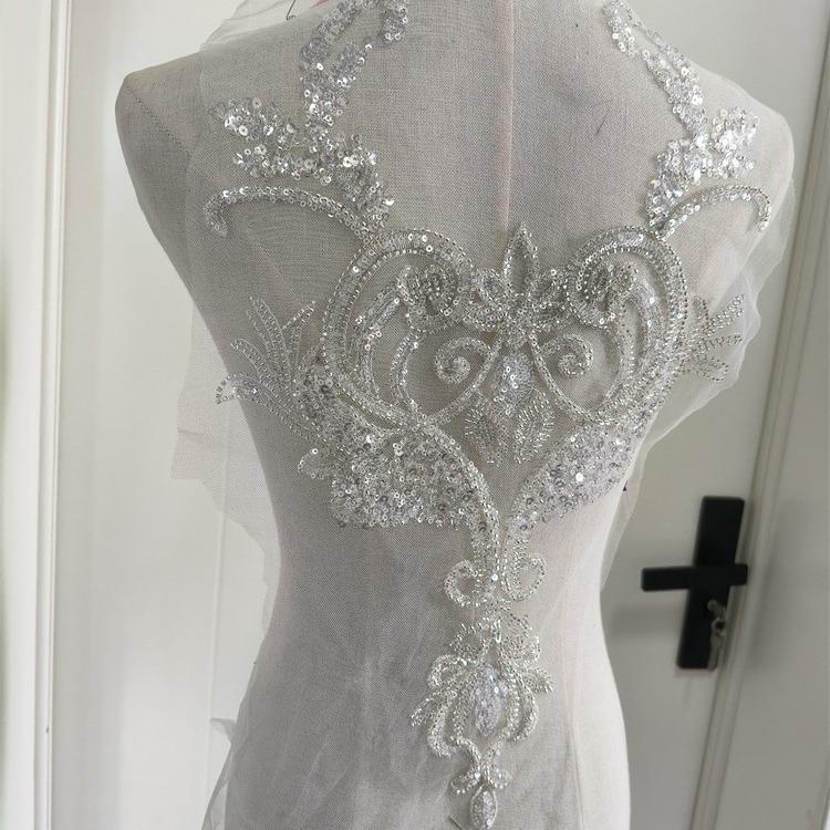 White Gold Bead Embroidery Applique Heavy Industry Accessories, Dress Decoration Accessories Diy Wedding Accessories Embroidery Applique