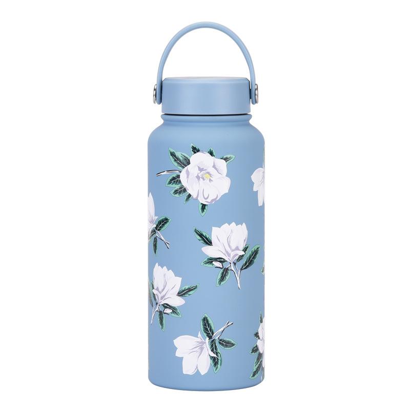 1L Thermos Cup Large Capacity Wide Mouth Portable Vacuum Sports Kettle Outdoor Printing Water Cup Female