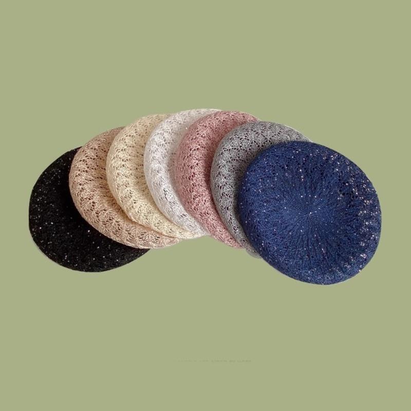 Elegant Hollow Out Knitted Beret Cap Stylish Pumpkin Shape For Ladies Daily Wear