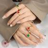 French Retro Gemstone Necklace & Ring Set - Gold-Plated Titanium Steel with Red & Green Zirconia.