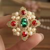 Dazzling Brooch High-Saturation Imitation Gemstones Faux Pearls Inlaid Palace Style Brooch Pin Coats Sweaters Scarves Badge