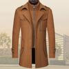 Men Woolen Coat Stand Collar Lapel Long Sleeve Solid Color Mid-length Business Coat Zipper Button Closure Work Windbreaker