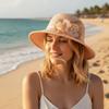 Women Fashion Wide Brim Straw Hat Bow Flowers Foldable Sunscreen Beach Hat Sun Protection Leisure Bucket Hat Women