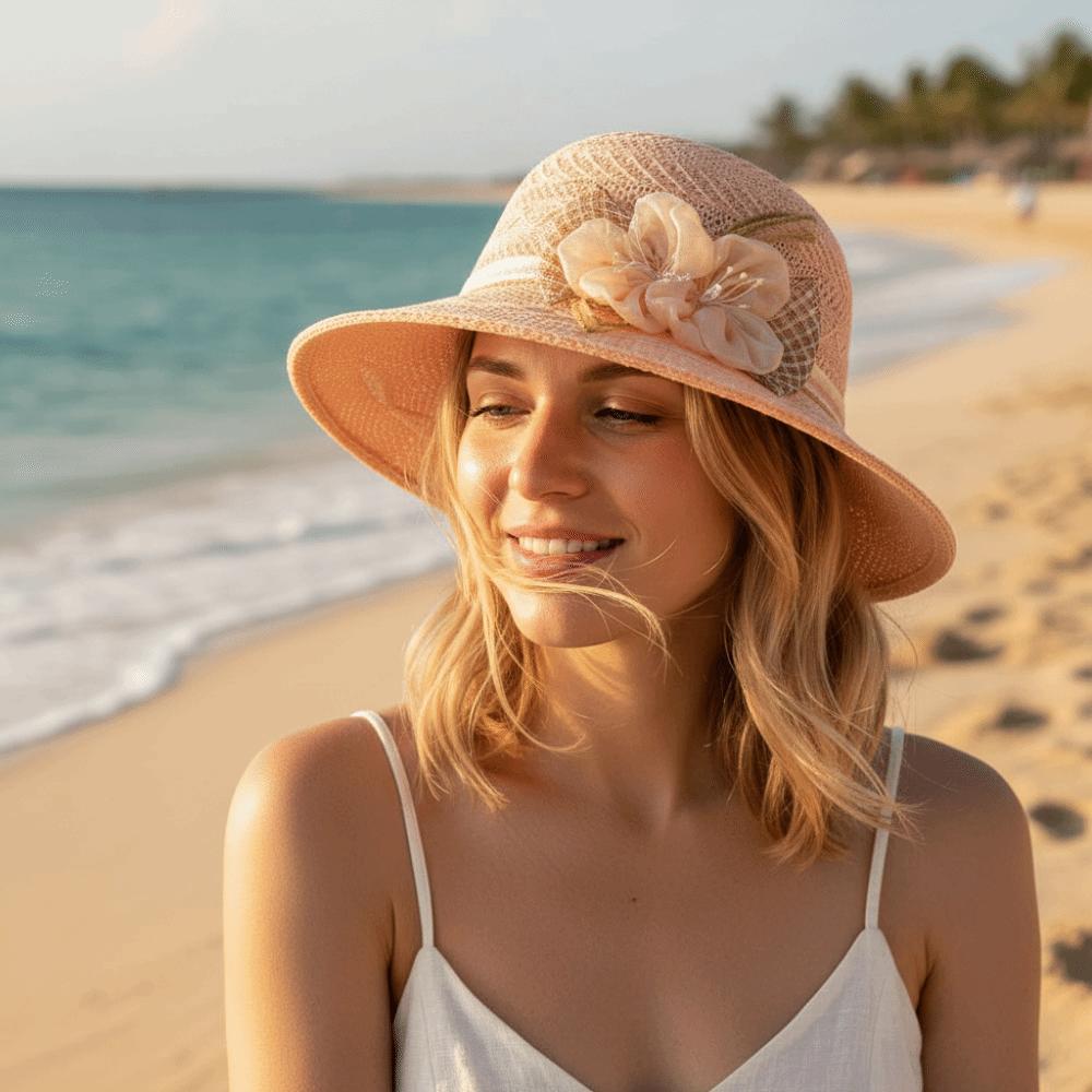 Women Fashion Wide Brim Straw Hat Bow Flowers Foldable Sunscreen Beach Hat Sun Protection Leisure Bucket Hat Women
