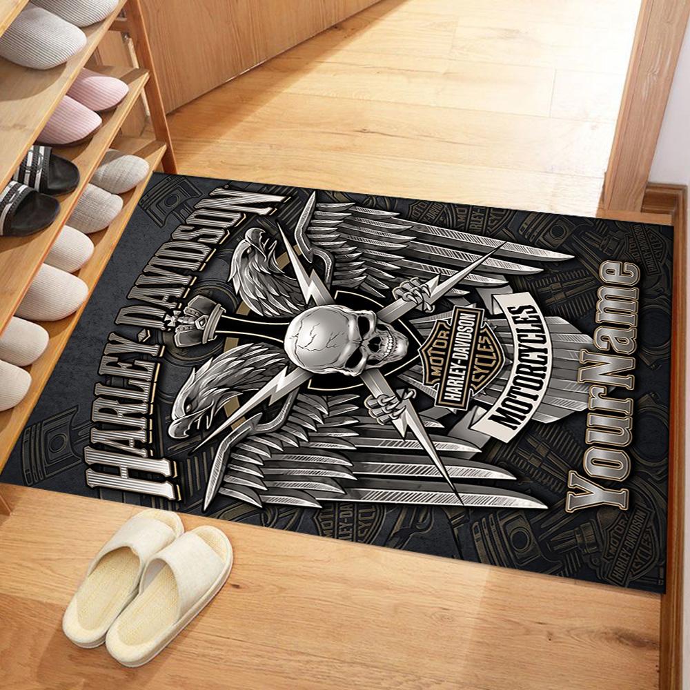 Harley-davidson Motorcycles Personalized Name Area Rug Suitable for Outdoor Game Room Foyer Dining Room Antislip Carpet Anime Office Decor