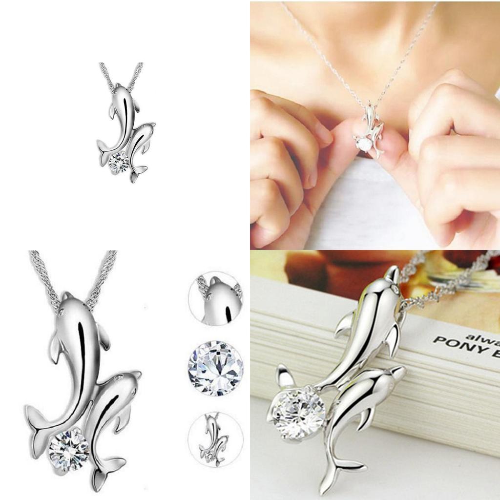 Stylish Double Dolphin Rhinestone Pendant Necklace With Premium Alloy Materials