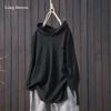 Cotton Hooded T-shirt Women's Spring and Autumn New Loose Long-sleeved Artistic Hole Casual Top To Show Thin Slit Bottom Shirt