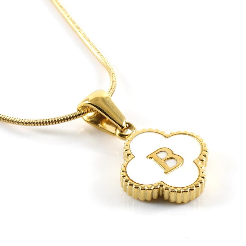 Simple 18K Four-leaf Clover Letter Necklace Female Snake Bone Chain Shell Letter Pendant Jewelry 2026
