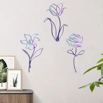 3 Stück Metallblumen Wandkunst Minimalistische Blumendekoration Blume Hängeliniengemälde für Balkon Innen