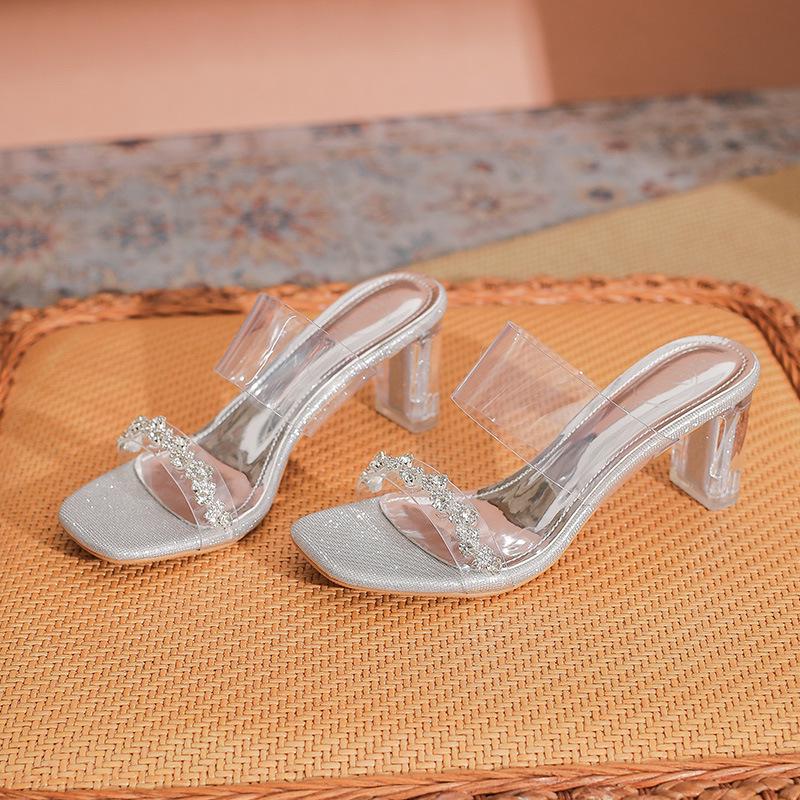 

Женские босоножки на шпильке с тонким ремешком и кристаллами, лето 2022 г. - каблук 6 см 38