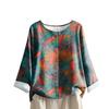 Women's Casual Long-sleeved Round-neck Retro Gradient Printed Cotton And Linen Top