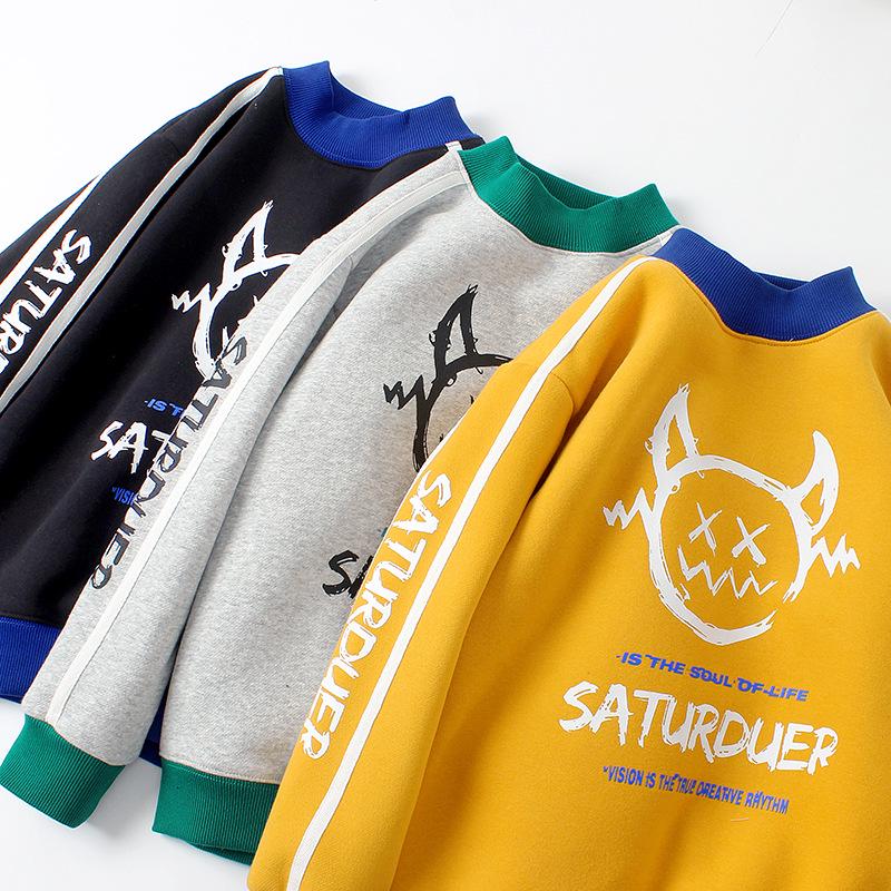 Kids' Winter Korean-Style High Collar Pullover with Velvety Warm Long Sleeves for Boys