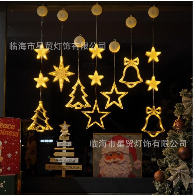 LED Christmas Decorative Suction Cup Lights Snowman Tree Star Curtain Battery Operated Holiday Lighting Set