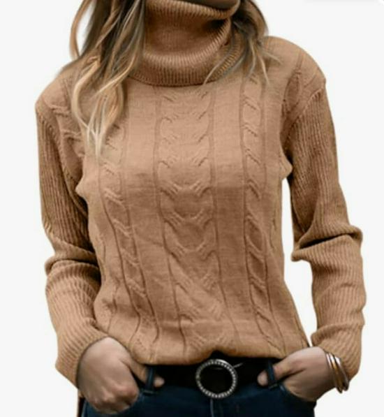 European Retro High Neck Knit Pullover - Women's Long Sleeve Sweater (Solid Color, Autumn/Winter)