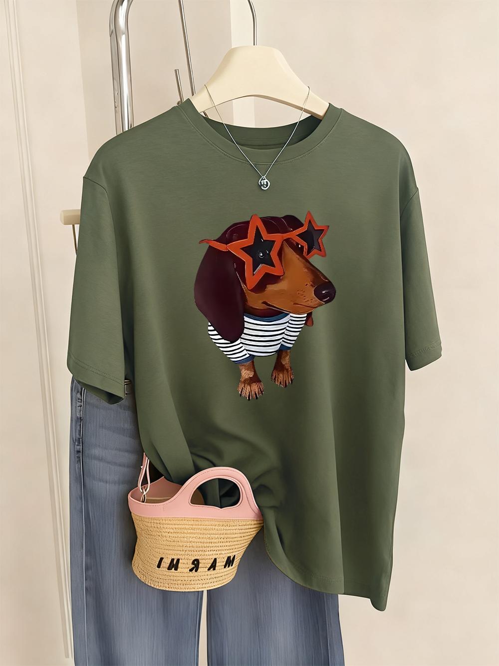 

Funny Dachshund Dog Printed TShirt Womens Casual Soft T Shirts Loose Comfortable Short Sleeve Tops Summer ONeck Woman Clothes S