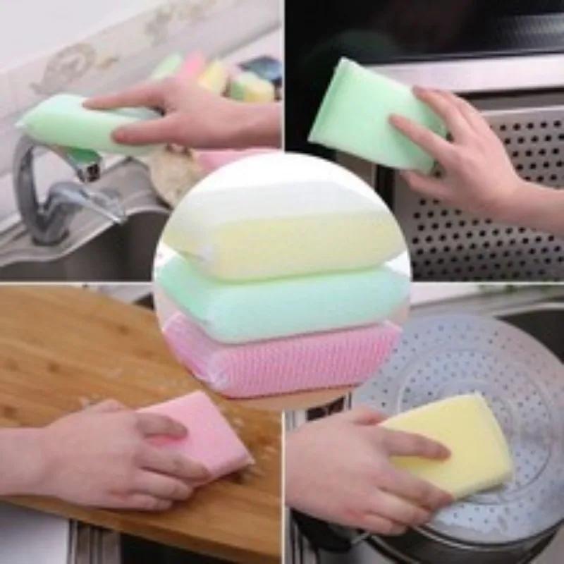 3pcs/6pcs Dishwashing Sponge Brush High Density Sponge Blocks Kitchen Supplies Brushing Bowl Cloth Washing Pot Sponge Durable