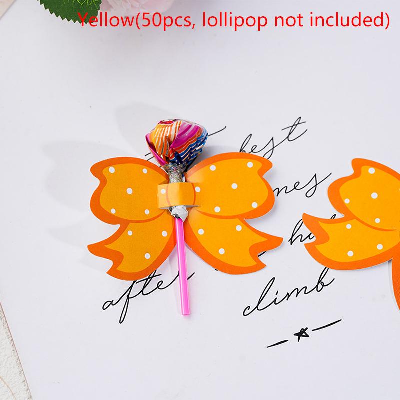 

50 шт. картонные банты для леденцов, держатели для упаковки конфет для детей, разноцветные точки, украшения для дня рождения, аксессуары для конфет жёлтый
