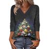 Women's Loose Comfortable Casual Fashion V-Neck Christmas Print 3/4 Sleeve Top
