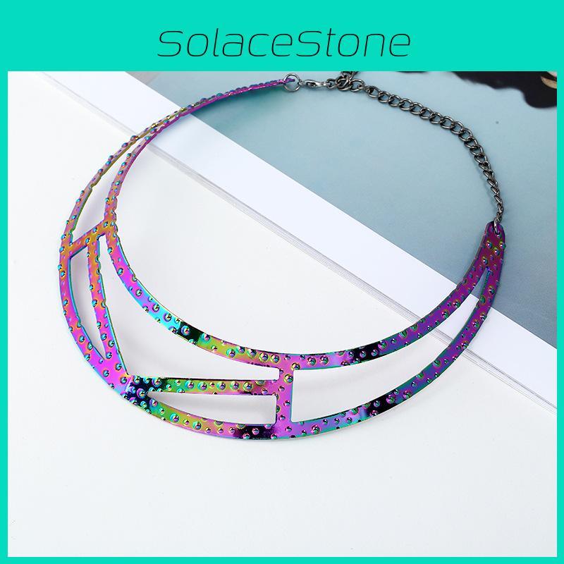 Geometric Metal Choker Necklace With Electroplated Surface Fashion Accessories