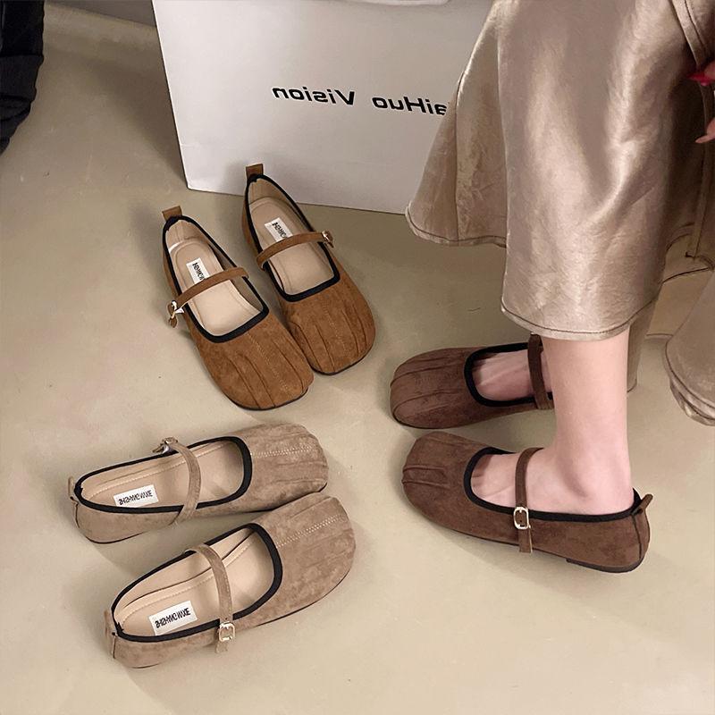 French soft-soled beanie shoes girl 2025 spring and autumn new comfortable fairy wind shallow mouth flat shoes one-word buckle strap single shoes