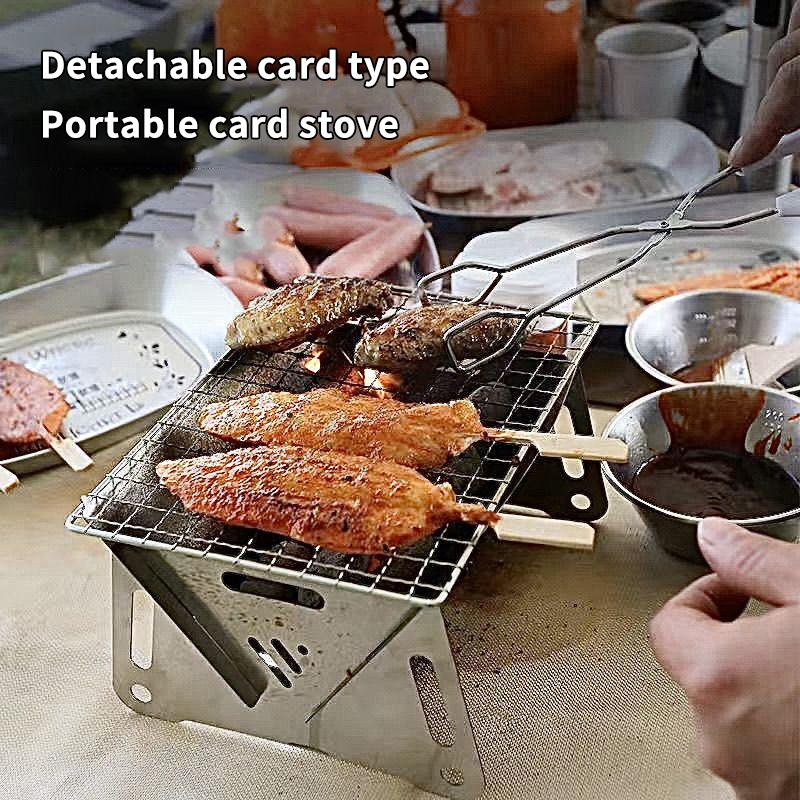 Bærbar Sammenleggbar Grill Varmesteller Multifunksjonell Camping BBQ Grillstativ Nett Vedovn Rustfritt Stål BBQ Grill