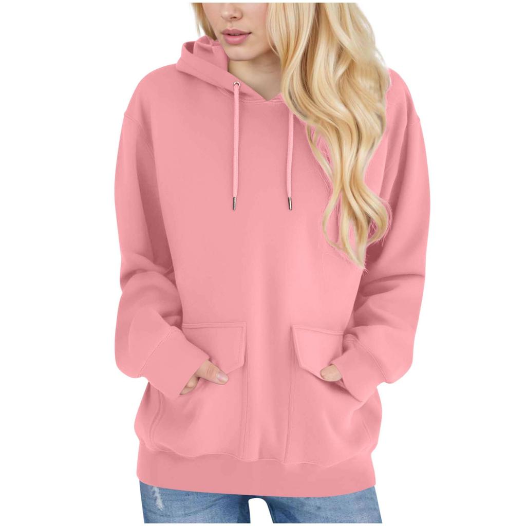 Ladies Fashion Casual Long Sleeve Round Neck Hoodie Pullover Top With  Pockets
