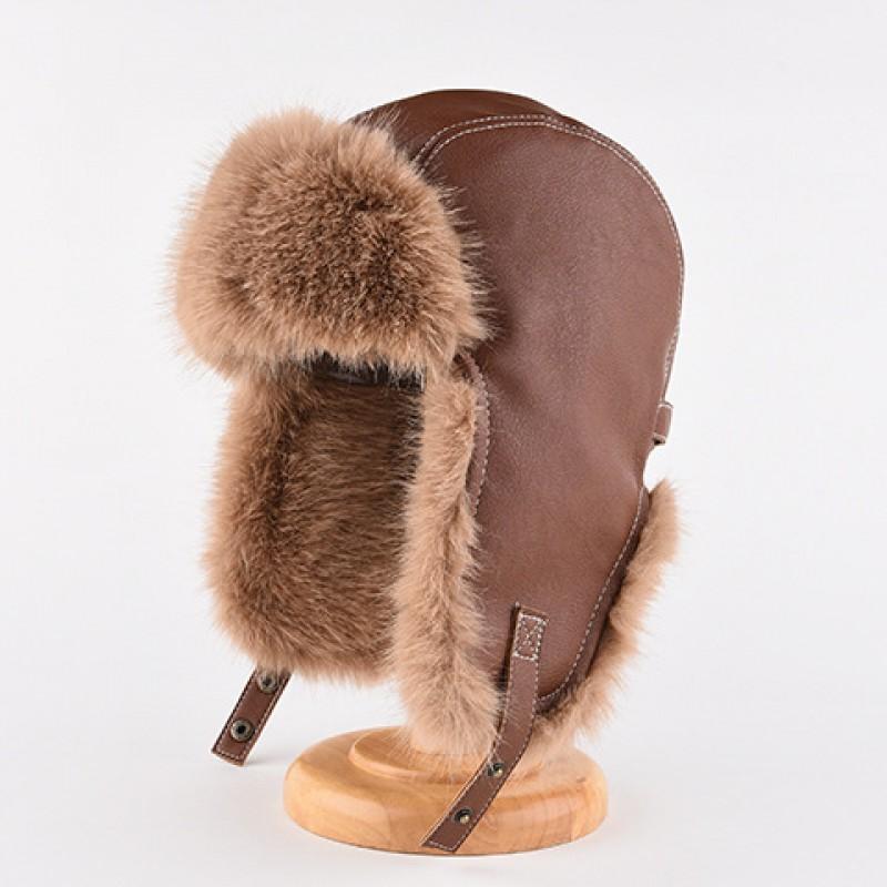 Winter Warm Faux Leather Aviator Hat With Ear Protection Unisex Thick Fur Lined Cap Cold Weather Riding