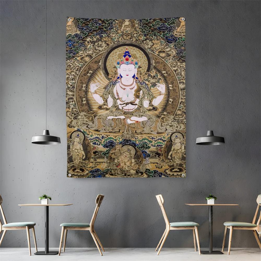 Tibetan Thangka Avalokiteshvara Wall Tapestry Buddha Decor Mandala Poster Wall Hanging Spiritual Meditation Room Yoga Altar Gift 40x60 cm