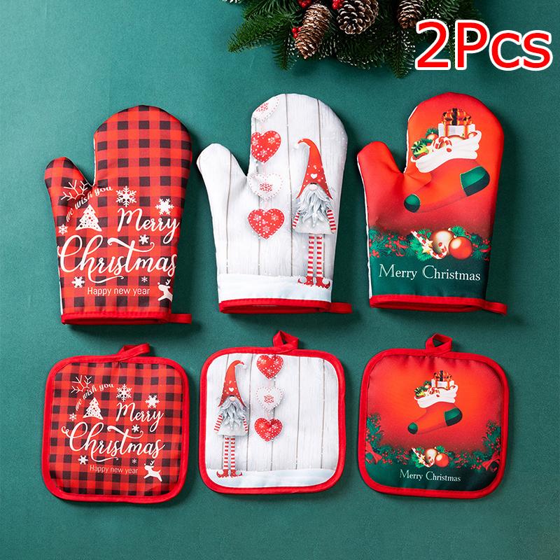Polyester Oven Anti Scald Gloves Gift Microwave Oven Gloves Barbecue Printing Microwave Christmas Baking Heat Insulation Pad