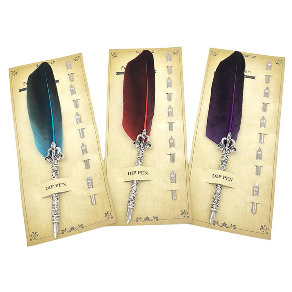 Vintage Feather Dip Pen Set Calligraphy Dip Pen for Kid Adult Art Drawing