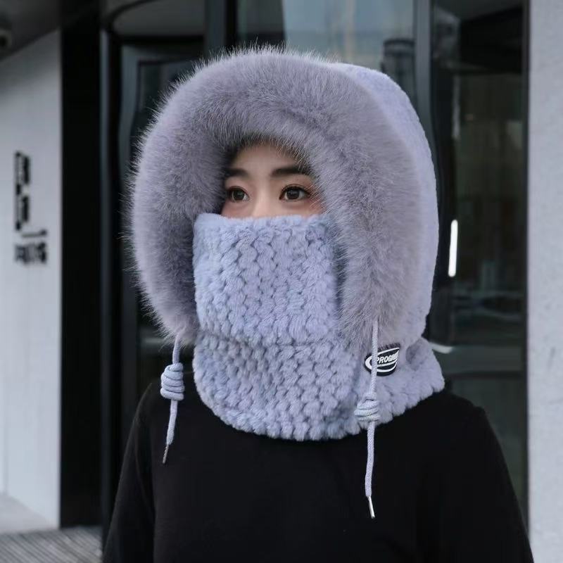 Women Winter Hat Windproof Thick Hood Built In Scarf and Mask Ear Protection Thermal for Outdoor Cycling and Electric Scooter