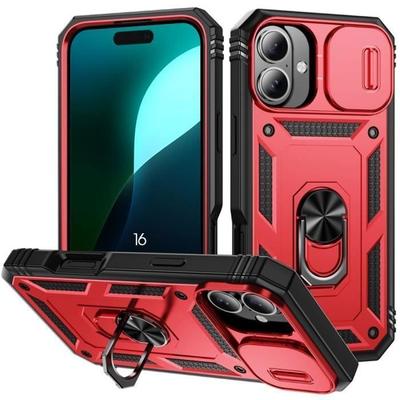 Schutzhülle - BOOLING - für iPhone 16 - Rot - Stoßfest - Ringhalter
