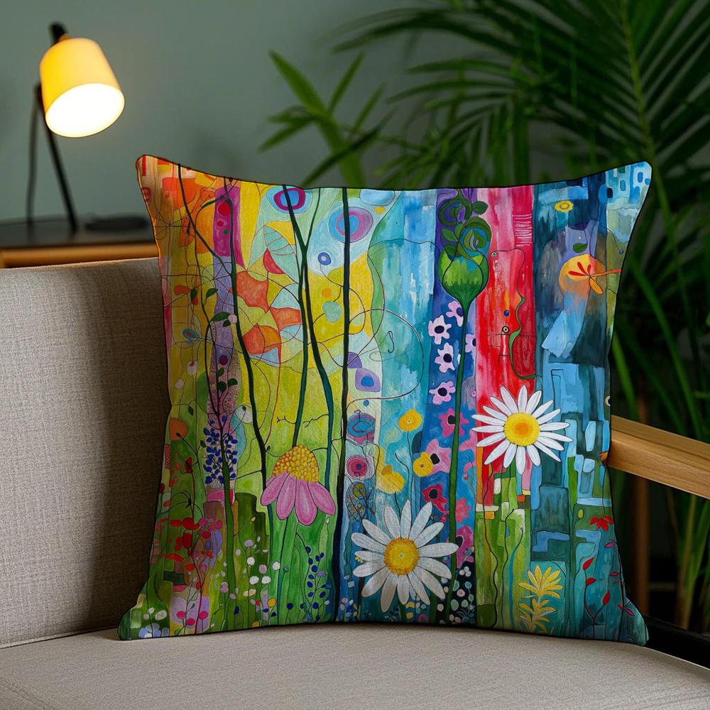 Cat Flower Cushion Cover Soft Short Plush Double-Sided Printing Home Decor Machine Washable Pillow Case Gift