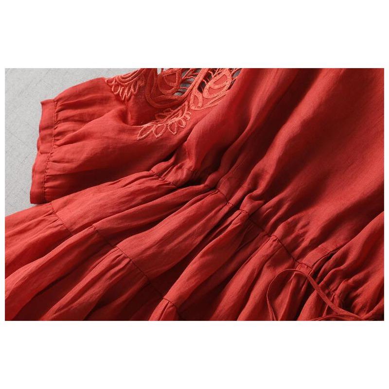 Literarisches Retro-Kleid für Damen, hautfreundlich, große Größe, mit sieben Ärmeln, hohle, lockere Taille