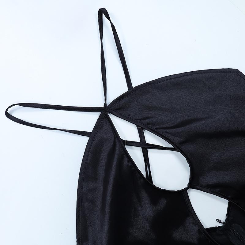 Kobiety Satin Sexy Backless Cut Out Slip Party Night Club Stroje urodzinowe Maxi Dress