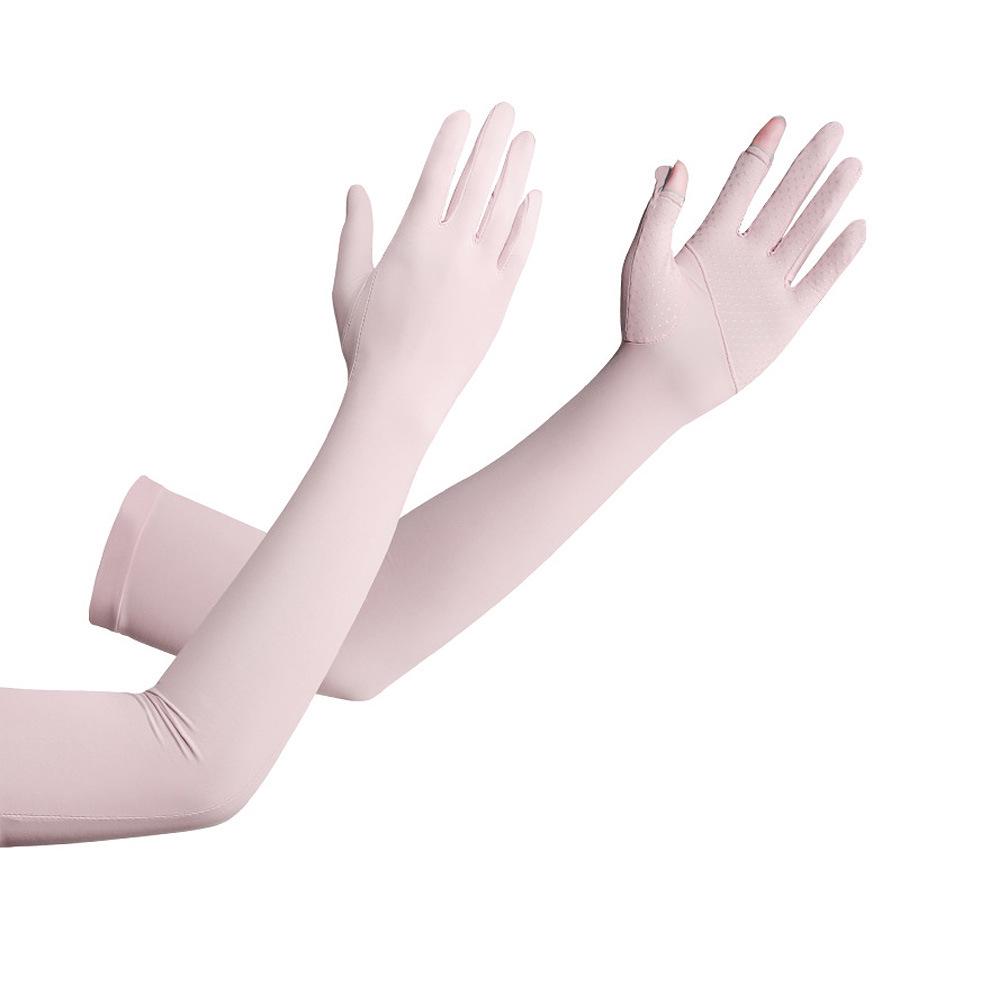 Women's Summer Fingerless Sun Protection Gloves for Cycling & Driving - Anti-Slip, Breathable, Ice Silk Long Sleeves XG49