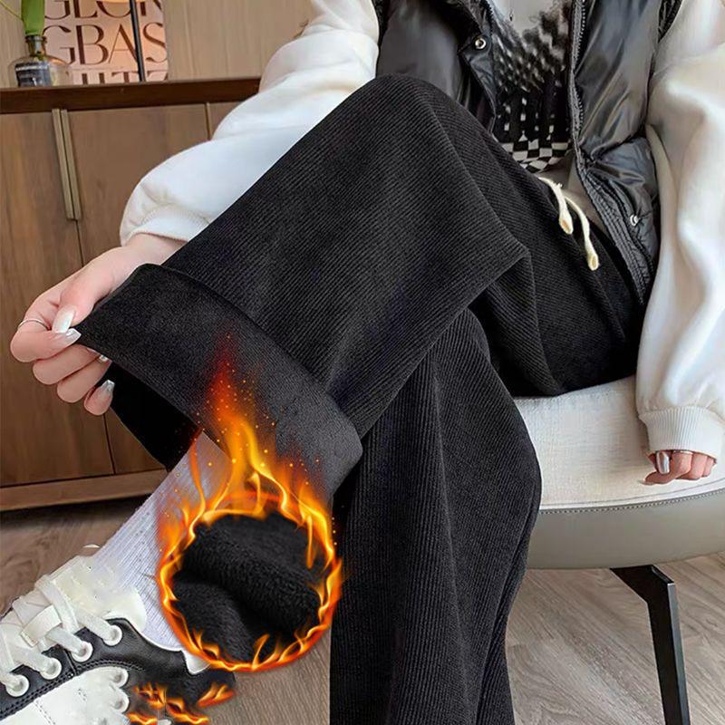 Women's Fleece Wide Leg Pants Winter High Waist Long Pants Loose Casual