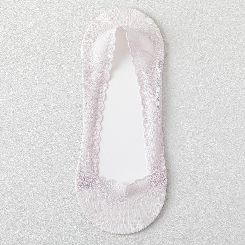 5 Pairs of Women's Summer Thin Wicking Cotton Bottom Invisible Shallow Mouth Non Slip Lace Boat Socks